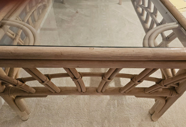 Light Tan Bamboo Style Glass Top Coffee Table