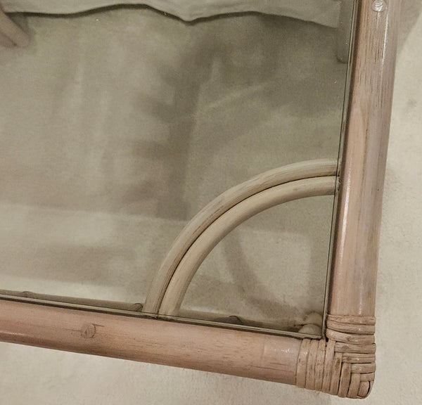 Light Tan Bamboo Style Glass Top End Table / Side Table