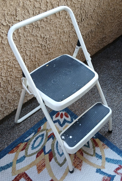 COSCO White Folding 2-Step Steel Stepping Stool Ladder