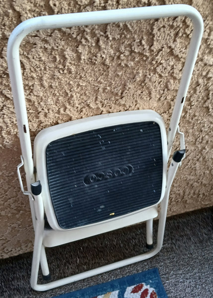 COSCO White Folding 2-Step Steel Stepping Stool Ladder