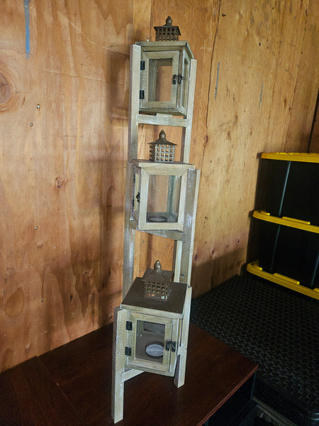 Unique Triple Tower Wood Folding Home Decor Lantern Stand