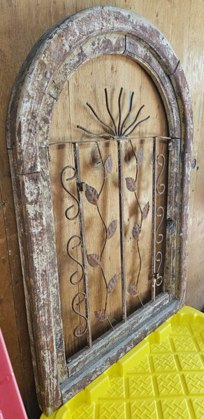 Large Wood & Wrought Iron Rustic Sun Architectural Wall Hanging