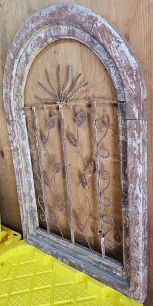 Large Wood & Wrought Iron Rustic Sun Architectural Wall Hanging