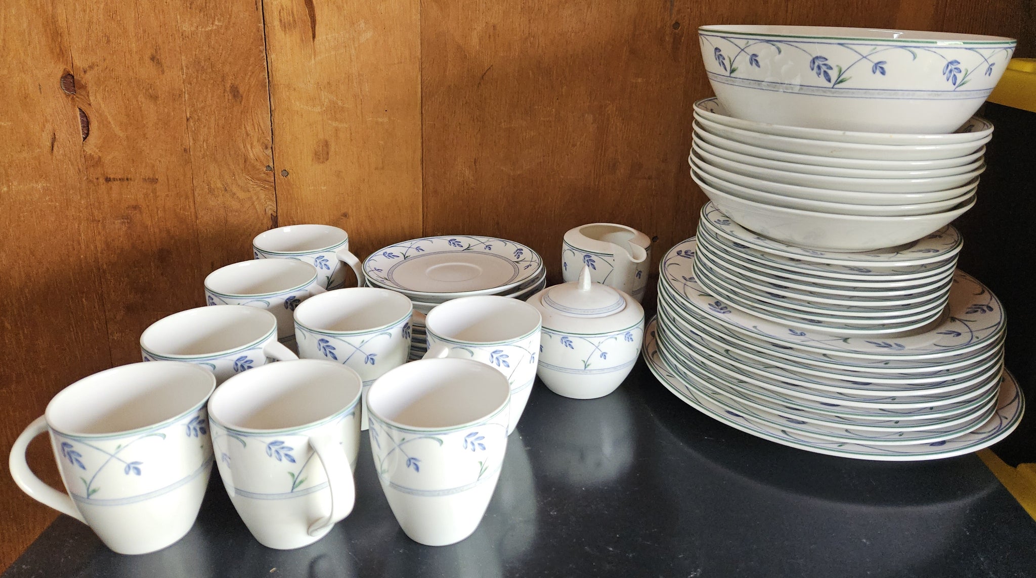 MIKASA 45 Piece Carriage House HK154 Blue & Green Floral Dish Set