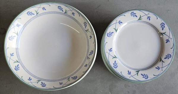 MIKASA 45 Piece Carriage House HK154 Blue & Green Floral Dish Set