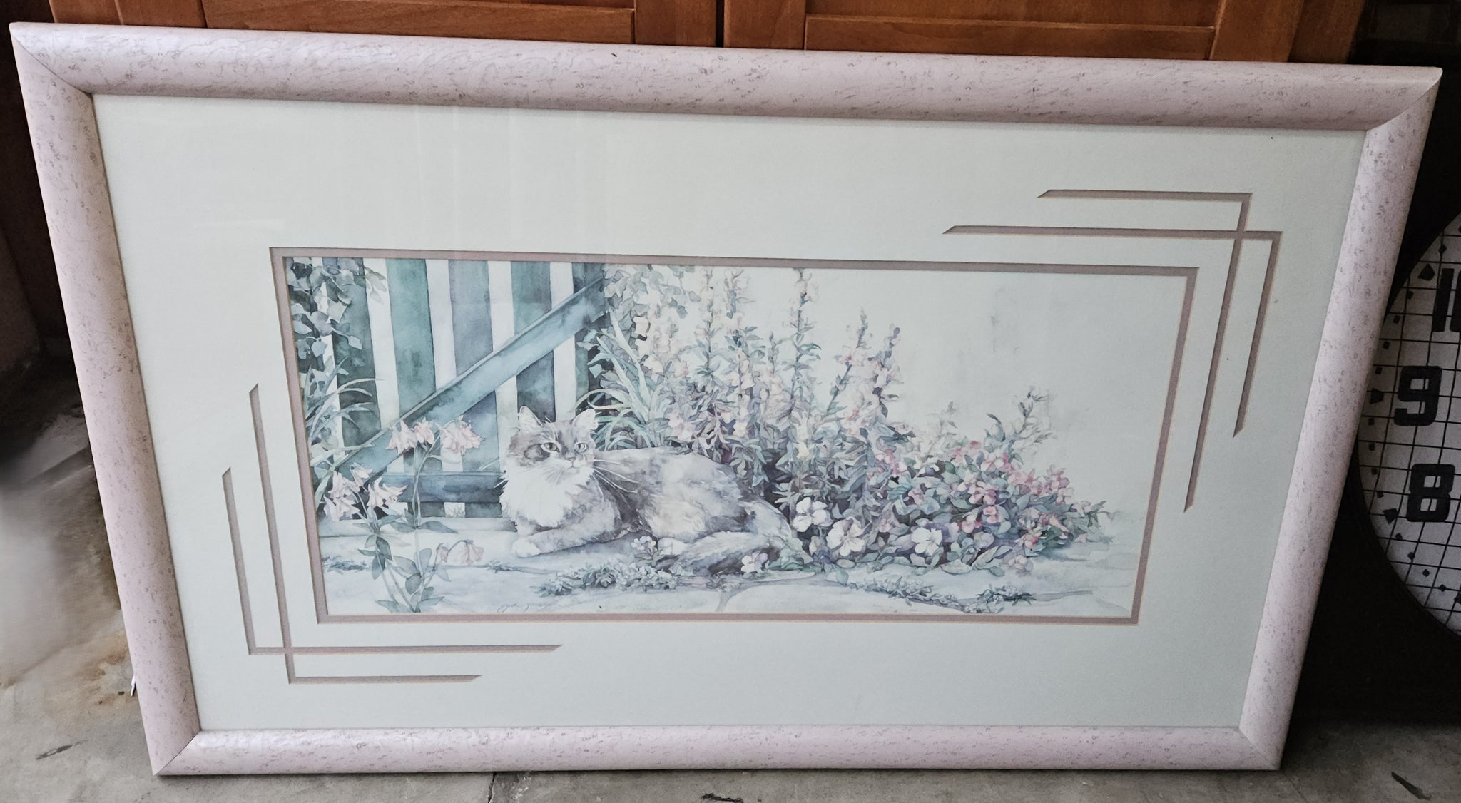 Jodi Jensen Signed Lazy Days Framed & Matted Cat Picture
