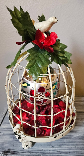 Red & Silver Hanging Ball Ornament Christmas Bird Cage