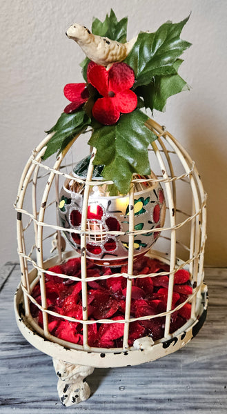 Red & Silver Hanging Ball Ornament Christmas Bird Cage