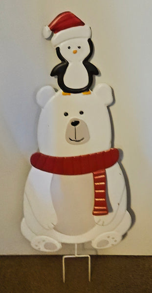 Christmas 30" Penguin & Polar Bear Metal Outdoor Festive Sign