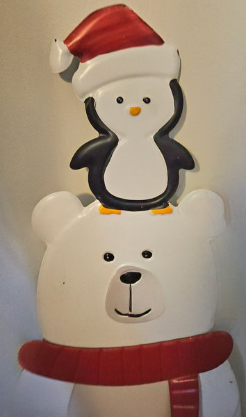 Christmas 30" Penguin & Polar Bear Metal Outdoor Festive Sign