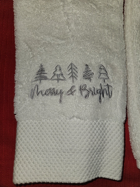 Set of 2 White Christmas Bath Hand Towels