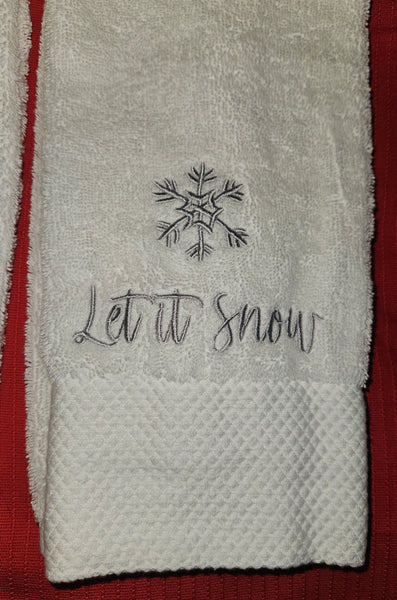 Set of 2 White Christmas Bath Hand Towels