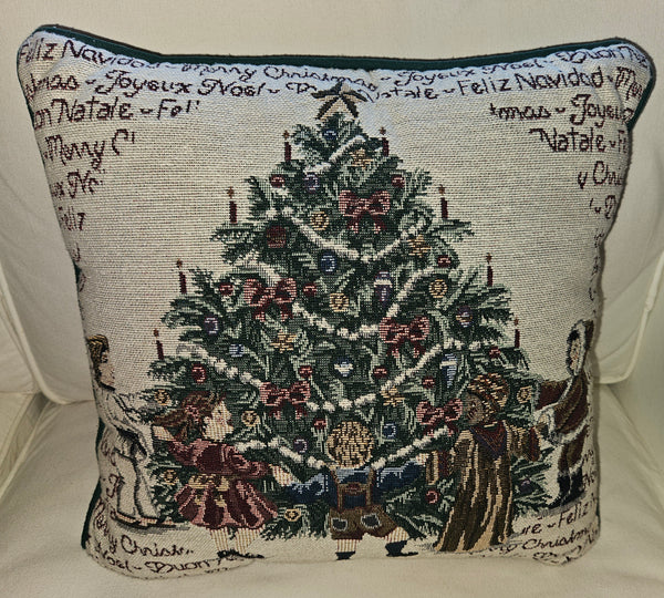 Vintage RIVERDALE 16" x 16" Needlepoint Christmas Tree Pillow