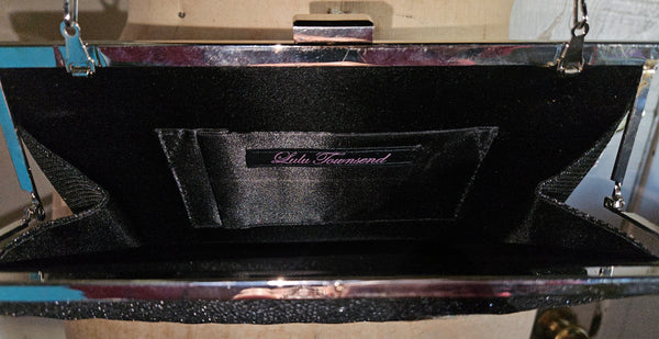 Brand New LULU TOWNSEND Black Sparkle Clutch Purse Evening Bag Formal Elegant