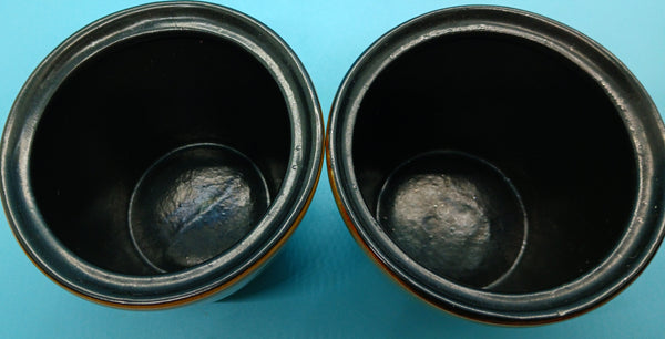 Set Of 2 Gabbay Green Brown Lidded Stoneware Jars Kitchen Storage Decor Accents