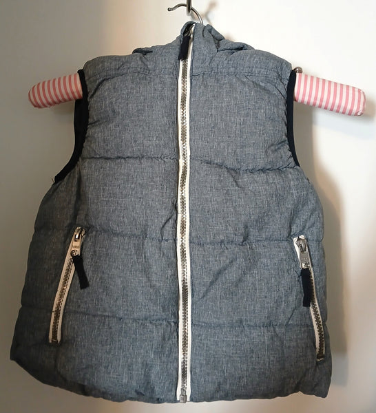 Boys Size 6/7 H&M L.O.G.G Gray Hooded Sleeveless Puffer Vest Jacket Zip Pockets
