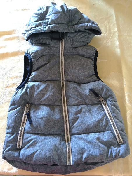 Boys Size 6/7 H&M L.O.G.G Gray Hooded Sleeveless Puffer Vest Jacket Zip Pockets