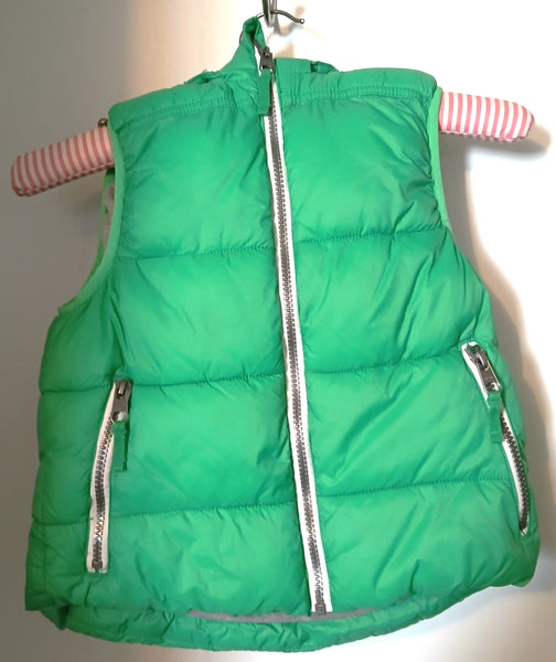 Boys Size 7/8 H&M L.O.G.G Green Hooded Sleeveless Puffer Vest Jacket Zip Pockets