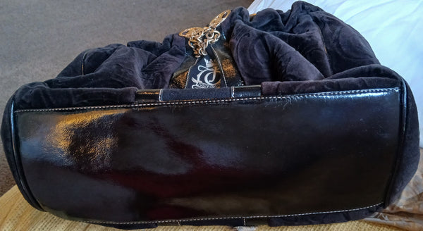 Juicy Couture Brown Velour Black Patent Leather Handbag Purse Stylish Y2K Fashion