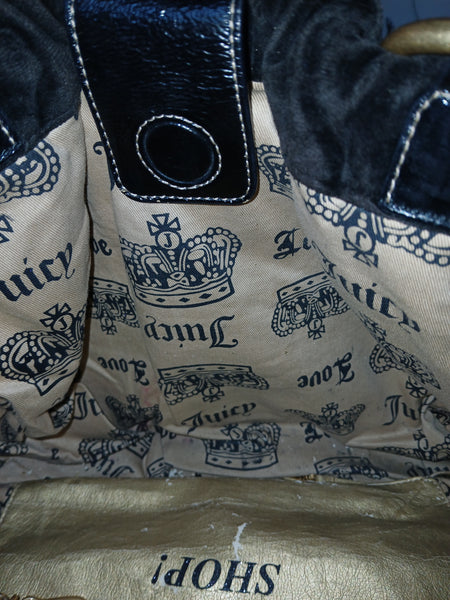 Juicy Couture Brown Velour Black Patent Leather Handbag Purse Stylish Y2K Fashion