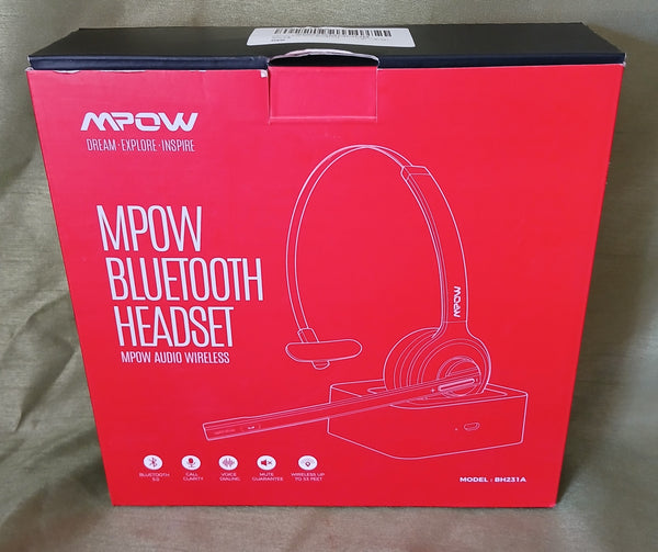 Brand New MPOW BH231A Bluetooth Headset Wireless Mic for Calls Office Work