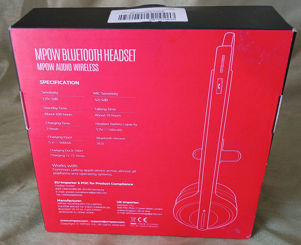 Brand New MPOW BH231A Bluetooth Headset Wireless Mic for Calls Office Work