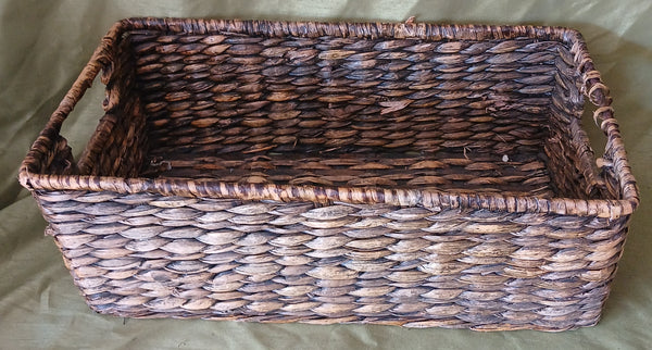 Set of 2 Dark Brown Baskets with Cutout Handles for Shelves, Pantry, Entryway Use