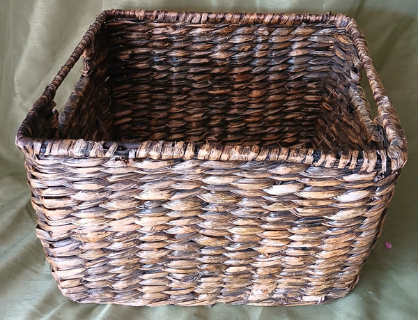 Set of 2 Dark Brown Baskets with Cutout Handles for Shelves, Pantry, Entryway Use