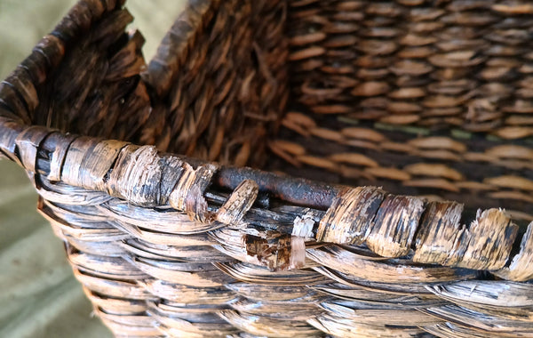 Set of 2 Dark Brown Baskets with Cutout Handles for Shelves, Pantry, Entryway Use