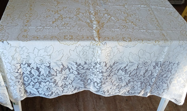 Brand New Vintage Quaker Lace 60x80 Natural Oblong Tablecloth Floral Pattern Decor