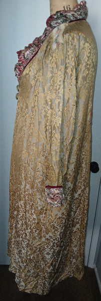 Women's Medium Vintage Goody Goody California Silk Blend Brocade Duster Coat w/ Gold Floral Trim
