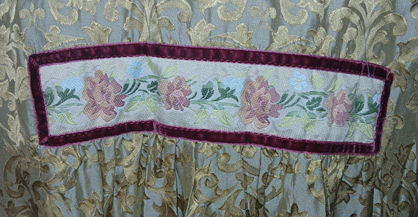 Women's Medium Vintage Goody Goody California Silk Blend Brocade Duster Coat w/ Gold Floral Trim