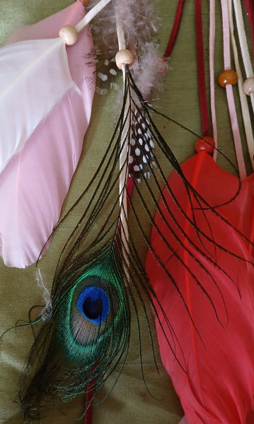 NWT Peacock Feather Dreamcatcher Red Hanging Wall Accent Decorative Boho Decor