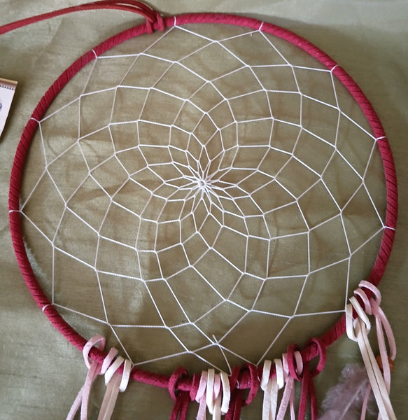 NWT Peacock Feather Dreamcatcher Red Hanging Wall Accent Decorative Boho Decor