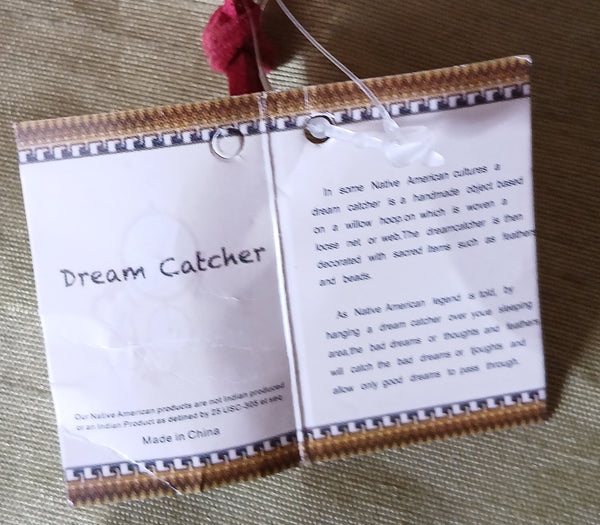 NWT Peacock Feather Dreamcatcher Red Hanging Wall Accent Decorative Boho Decor