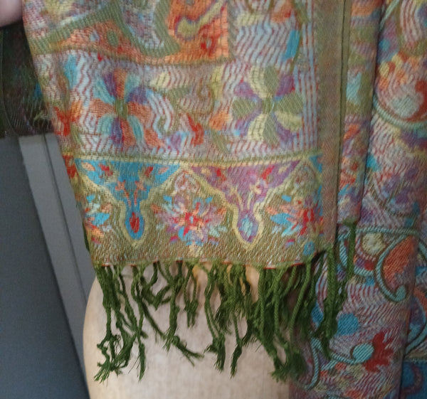 Multi-color Shimmery Paisley Shawl w/ Fringe