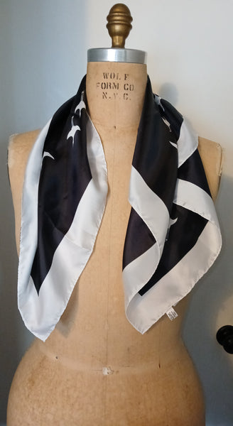 Vintage HANAE MORI Black & White Bird Silky Hankerchief Scarf