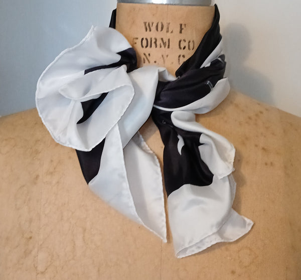 Vintage HANAE MORI Black & White Bird Silky Hankerchief Scarf