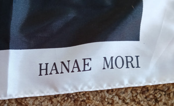 Vintage HANAE MORI Black & White Bird Silky Hankerchief Scarf