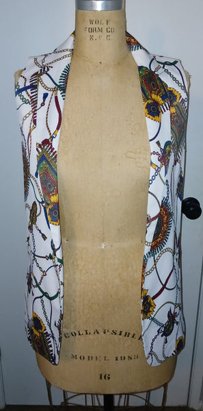OVI Large Blue, Gold & White Sleeveless Roman Print Jacket Vest