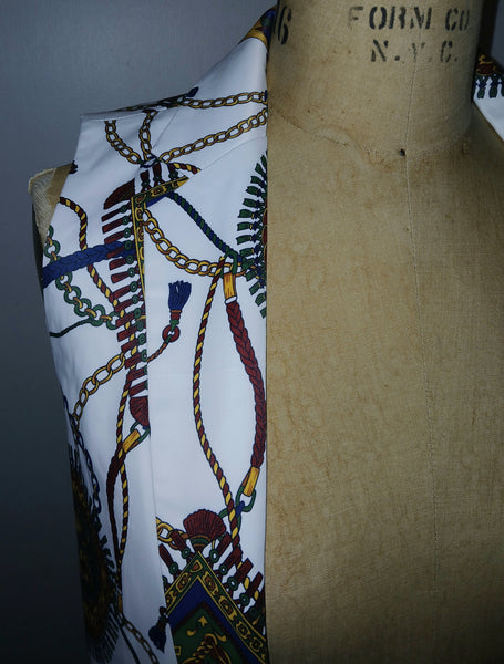 OVI Large Blue, Gold & White Sleeveless Roman Print Jacket Vest
