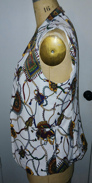 OVI Large Blue, Gold & White Sleeveless Roman Print Jacket Vest