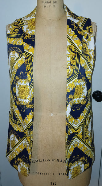 OVI Large Multi-color & White Ornate Pattern Sleeveless Jacket Vest