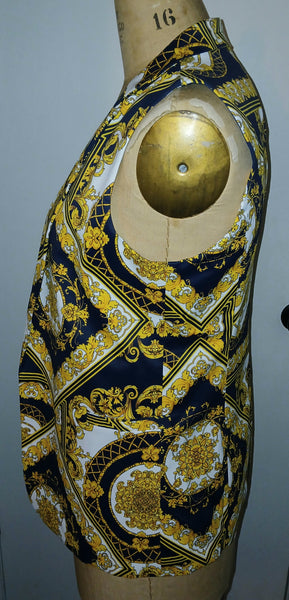 OVI Large Multi-color & White Ornate Pattern Sleeveless Jacket Vest