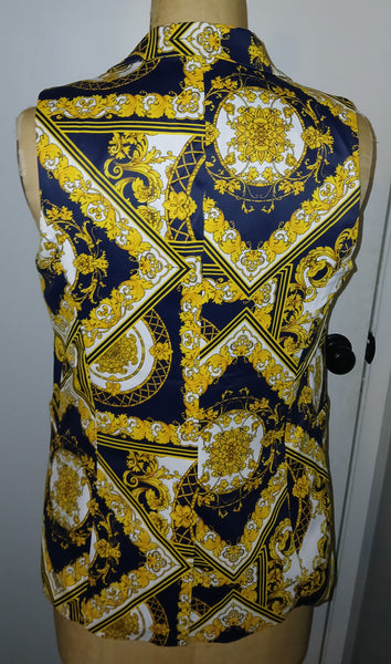 OVI Large Multi-color & White Ornate Pattern Sleeveless Jacket Vest