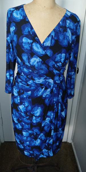 Women's XL Brand New CHAPS Blue & Black Floral Dress