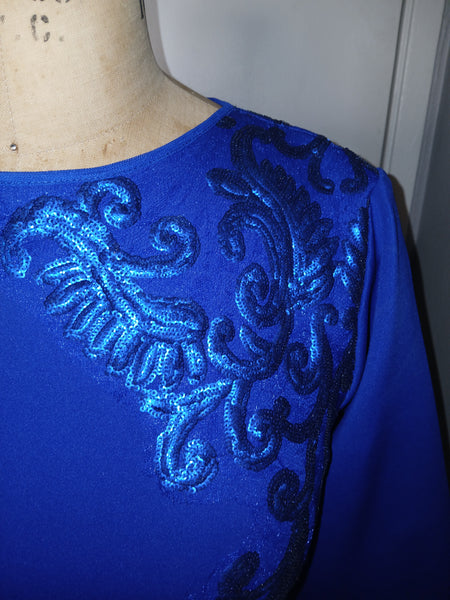 Women's Large TADASHI SHOJI Blue Embroidered Shimmer Dress