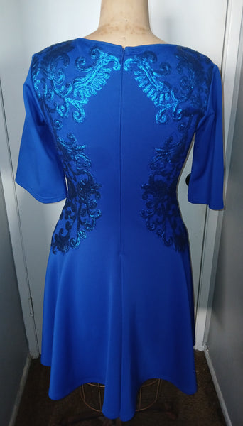 Women's Large TADASHI SHOJI Blue Embroidered Shimmer Dress