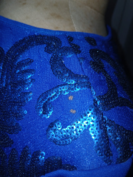 Women's Large TADASHI SHOJI Blue Embroidered Shimmer Dress