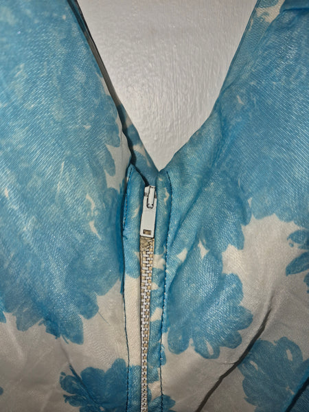 Women's XS Vintage 1930's Blue & White Handmade Floral Chiffon Dress (Needs Repair)